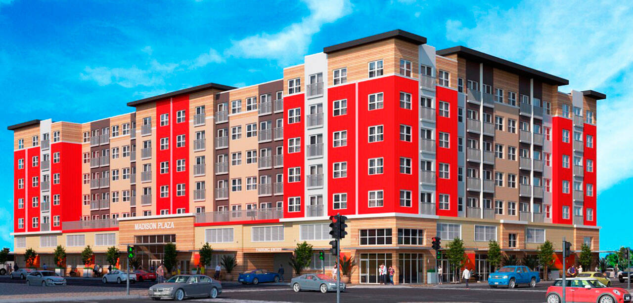 A rendering of the Madison Plaza Apartments at 102 Madison Ave. N. COURTESY IMAGE, IHB Architects