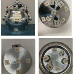 XRF testing locations on an aluminum Afghan pressure cookers. Top left: Pressure cooker body. Bottom left: Base. Top right: Outer surface of lid. Bottom right: Inner surface of lid. Courtesy of Journal of Exposure Science & Environmental Epidemiology.