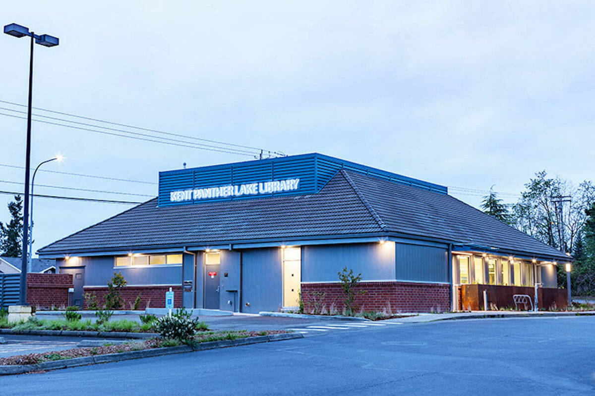 The Kent Panther Lake Library remains closed for repairs after a vehicle smashed into the building May 7. COURTESY PHOTO, King County Library System