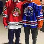 Seattle Thunderbird players Kevin Korchinski, left, drafted seventh overall by the Chicago Blackhawks; and Reid Schaefer, taken 32nd by Edmonton, at the NHL Draft headquarters July 7 in Montreal. COURTESY PHOTO, NHL