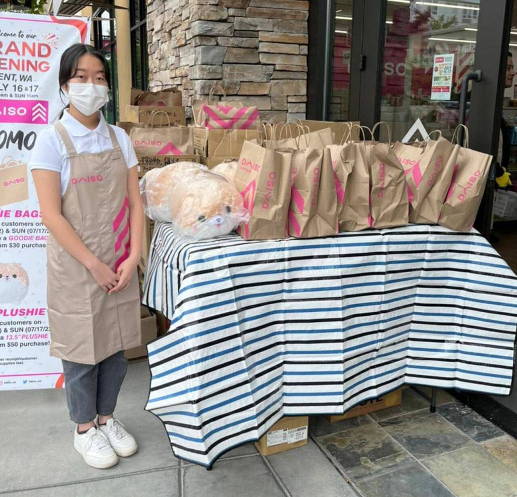 Daiso offered goodie bags during its July 16-17 grand opening at Kent Station. COURTESY PHOTO, Daiso/Kent Station