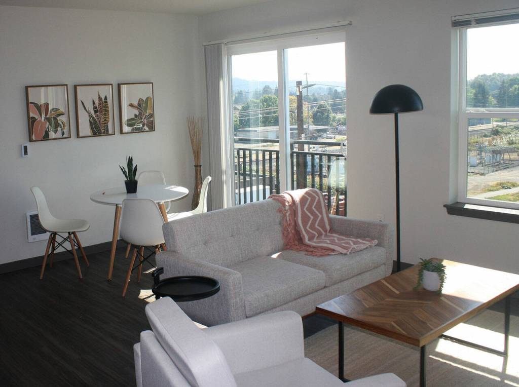 A living room at one of the Madison Plaza Apartments. STEVE HUNTER, Kent Reporter