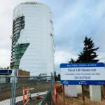 A strong wind Nov. 4 tore off part of the plastic covering on the city of Kents West Hill reservoir used during painting of the 16-story high structure. COURTESY PHOTO, Linda Elfstrom