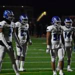 The Eagles defense looking to slow down the Spartans deep in their own end. Pictured: Tylin Jackson, Maki Piper, Khyse Faletogo, Keshawn Pham-Roberts. Photo by Ben Ray/the Mirror
