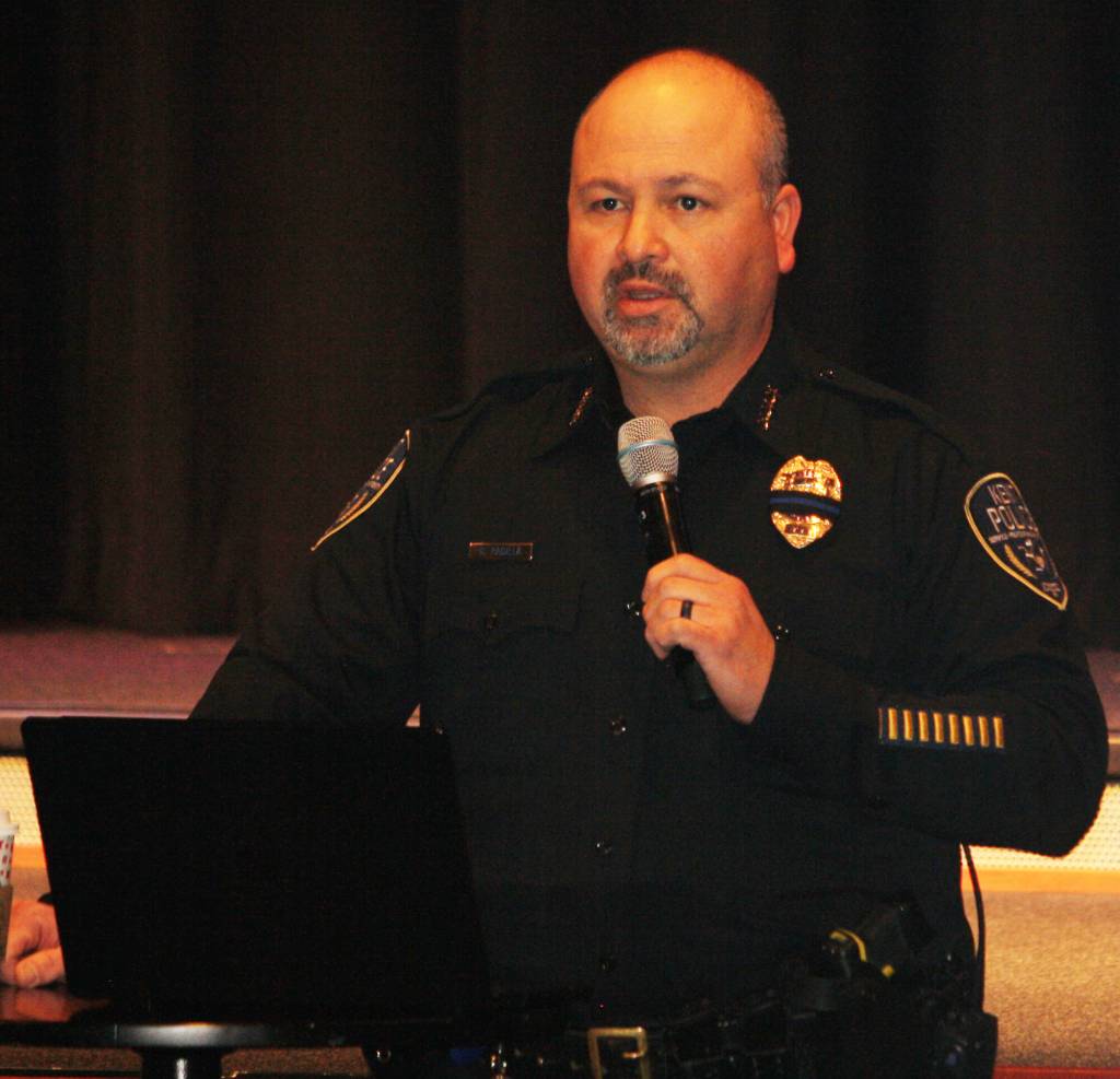 Kent Police Chief Rafael Padilla speaks at the town hall. STEVE HUNTER, Kent Reporter