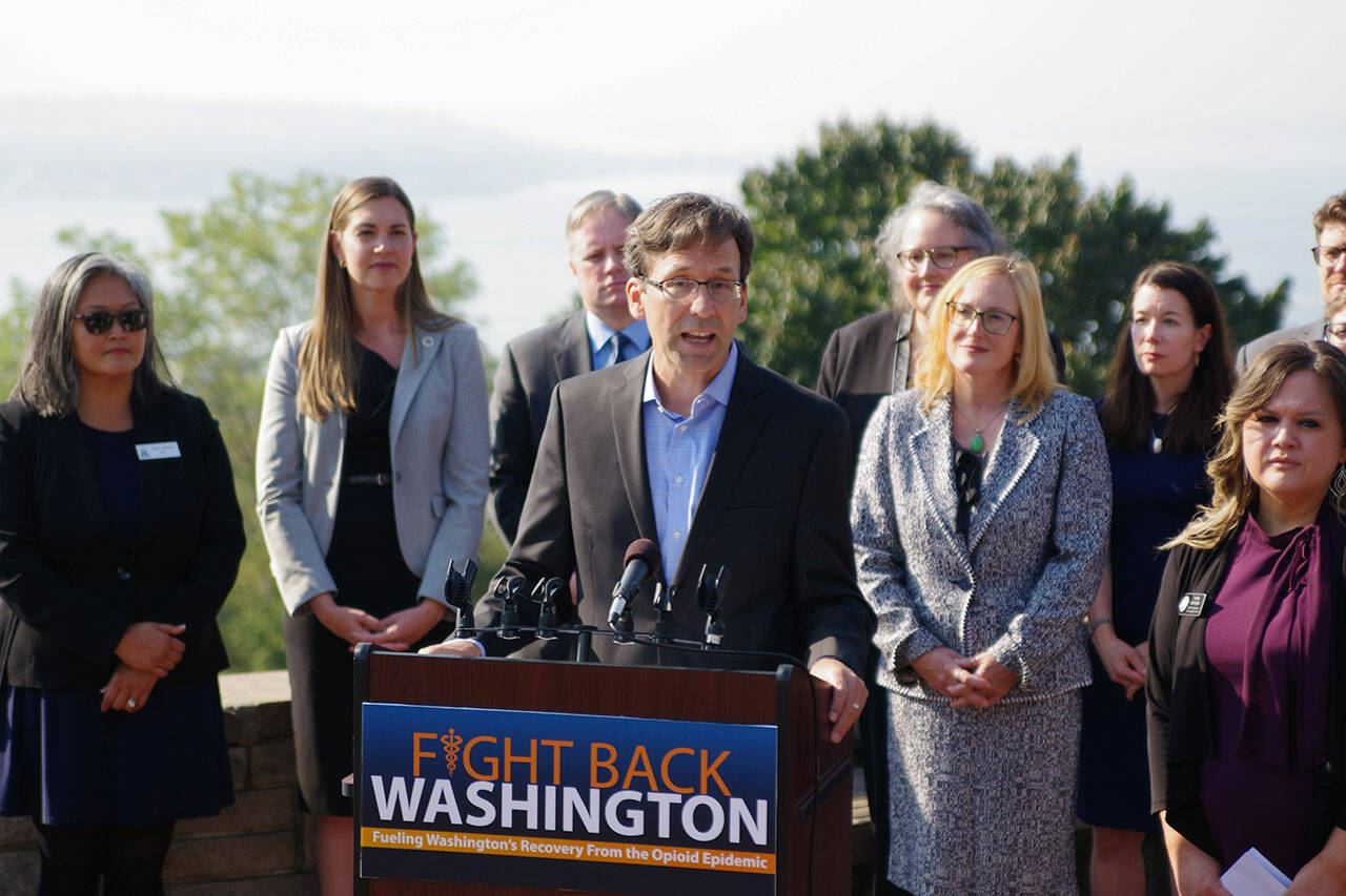 State Attorney General Bob Ferguson, local experts and leaders gathered Oct. 3 at Kerry Park in Seattle to announce the state had secured nearly half a billion dollars to fight the opioid epidemic. The city of Kent will receive $1.12 million. COURTESY PHOTO, State Attorney Generals Office