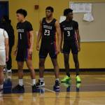 KM defense looking to get a stop against the Gators (1 JR. Joel Remos ) (23 JR. Trey Sopher) (3 SR Jordan Bailey). Photo by Ben Ray/Sound Publishing