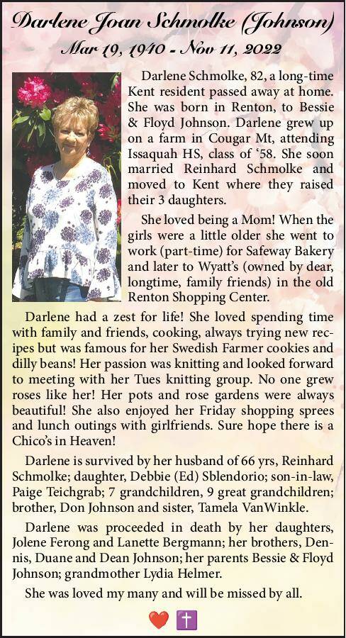 Darlene Joan Schmolke (Johnson) | Obituary