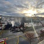 It took firefighters about two hours to extinguish a blaze Friday morning, Dec. 9 at a vacant warehouse at 105 W. Smith St. COURTESY PHOTO, Kent Police