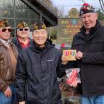 From left to right, Alan BHymer, USAF Korea Defense veteran; Richard Klug, USAF Vietnam War veteran; and Walt Tanimoto, US Army Iraq War veteran, honor Richard Sample, US Army Korea Defense veteran, with three awards. COURTESY PHOTO, VFW Post 6785