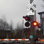 Flashing lights mark the Smith Street crossing in Kent. STEVE HUNTER, Kent Reporter