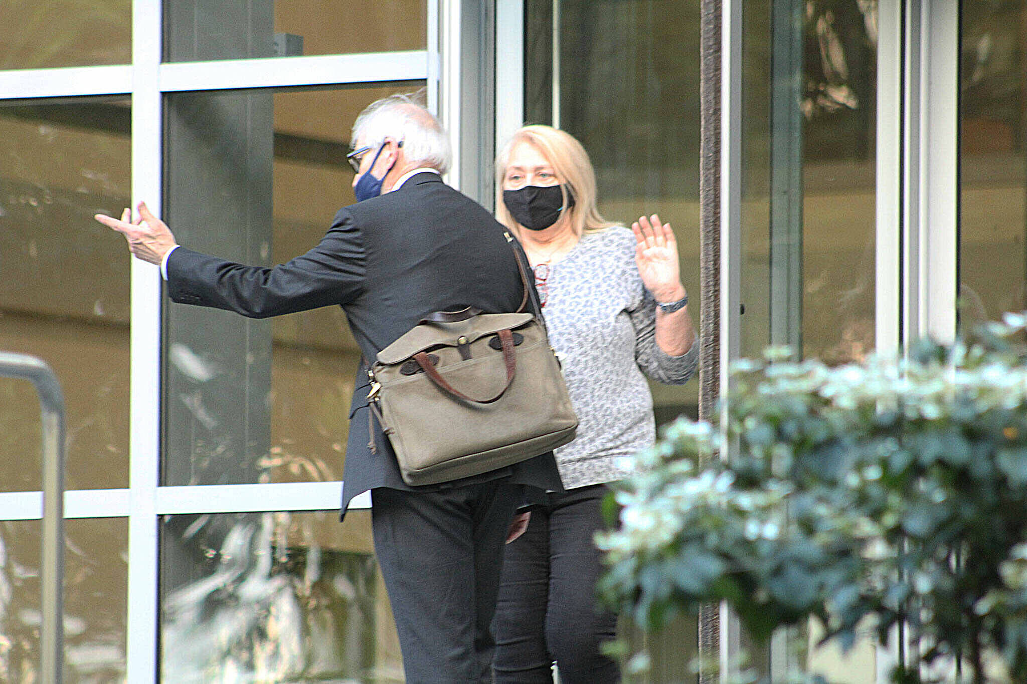 Photo by Ray Miller-Still
Joann Thomas and her attorney Terrence Kellogg exit the U.S. District Court building in Seattle following her conviction in the drainage district trial.