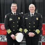 Brian Carson, left, the new Puget Sound Fire chief, and Matthew Morris, who retired as chief. COURTESY PHOTO, Puget Sound Fire