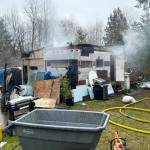 A fire at an RV Feb. 4 in Kent in the 13500 block of SE 208th Street injured a resident and a firefighter. COURTESY PHOTO, Puget Sound Fire