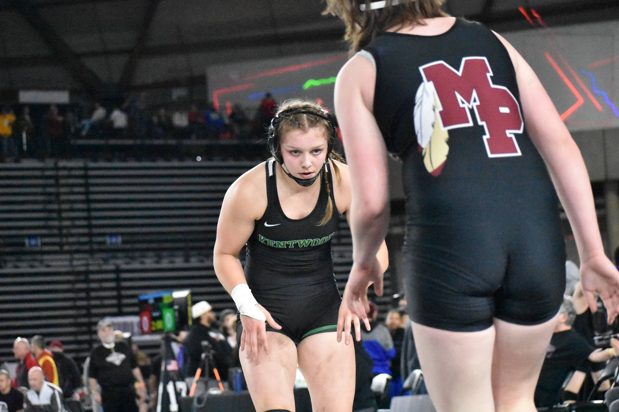 Sarah Wright eyes down her opponent at the Tacoma Dome. Photos by Ben Ray/The Reporter