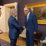 Finnish President Sauli Niinistö and his wife, Jenni Haukio, left, meet Gov. Jay Inslee and Trudi Inslee, during the governors visit to Finland on Sep. 14, 2022. (Courtesy of the Office of the Governor)
