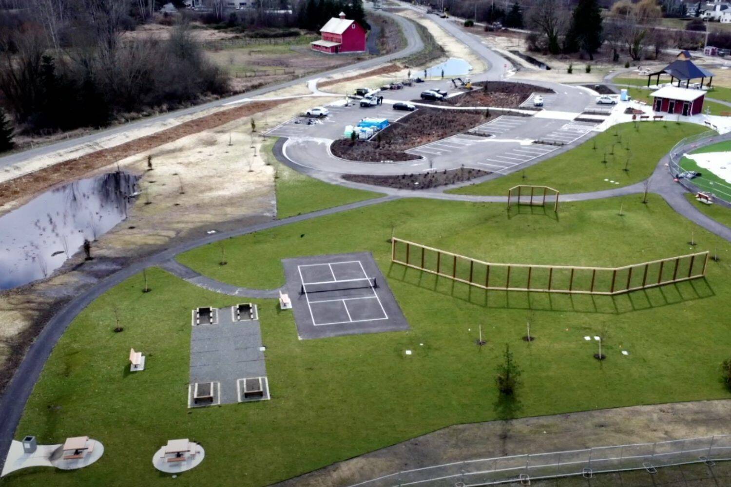 Aerial view of renovations at Van Dorens Landing Park. (Screenshot from City of Kent Youtube page)