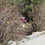 A man was killed March 28 in Kent near this homeless encampment in the 10900 block of SE 256th Street. This March 29 photo shows a strip of yellow tape used by Kent Police to mark the crime scene. BAILEY JO JOSIE, Sound Publishing
