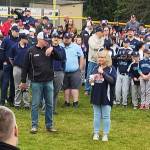 Kent Mayor Dana Ralph delivers a few words at Kent Little League opening day. COURTESY PHOTO, City of Kent