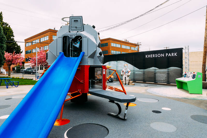 The interactive Lunar Lander play structure at Kherson Park. COURTESY PHOTO, City of Kent Parks