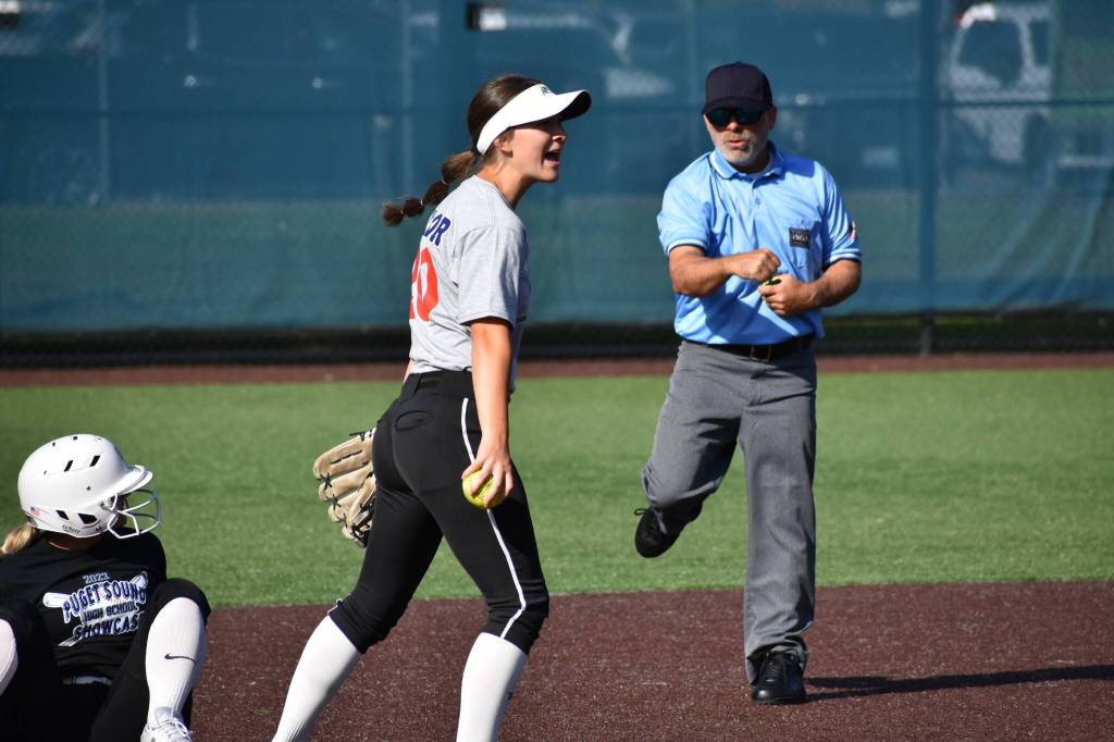 Riverside infielder Jossy Taylor celebrates throwing a runner out at second base. Ben Ray / The Reporter