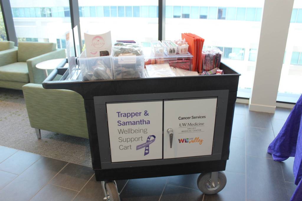 Trapper and Samantha OKeeffes Wellbeing Support Cart, which provides free resources for patients during treatment, will become its own support room in the new Cancer Center at Valley Medical Center in Renton. Photo by Bailey Jo Josie/Sound Publishing.