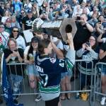 Lucas Ciona celebrates with Seattle Thunderbird fans June 6 at the ShoWare Center plaza. COURTESY PHOTO, Brian Liesse, Seattle Thunderbirds
