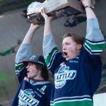 The Thunderbirds show their pride during a June 6 celebration at the ShoWare Center plaza. COURTESY PHOTO, Brian Liesse, Seattle Thunderbirds
