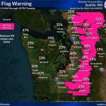 The Red Flag Warning has been expanded northward across the western Cascades through 10 PM this Tuesday due to continued dry conditions. (Photo provided by National Weather Service Seattle)
