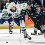 Seattles Dylan Guenther skates against the Winnipeg Ice in the 2022-2023 WHL Championship series at the ShoWare Center in Kent. The Winnipeg franchise is moving to Wenatchee for the 2023-2024 season. COURTESY PHOTO, Brian Liesse, Seattle Thunderbirds