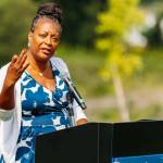 Michelle Clark, King County Flood Control District executive director, speaks at the grand opening of the Lower Russell levee along the Green River. COURTESY PHOTO, City of Kent