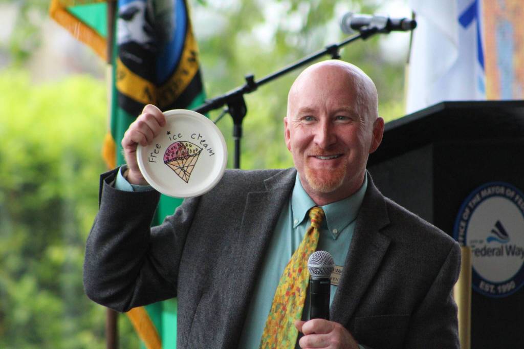 Community Development Director Keith Niven shares one of the more suggestions the city received from kids who were asked what they wanted from the citys future downtown. Alex Bruell / The Mirror