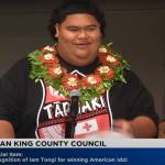 Iam Tongi was honored July 18 during the Metropolitan King County Council meeting. Screengrab from video of the meeting.