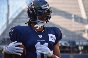 First-round pick Jaxon Smith-Njigba is ready to go at Lumen Field. (Photos by Ben Ray / Sound Publishing)