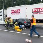 The Washington State Patrol, Kent Police and Puget Sound Fire respond to a Saturday, Aug. 5 crash along Kent Des Moines Road near Meeker Street. COURTESY PHOTO, Puget Sound Fire
