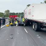A car reportedly traveling at a high rate of speed collided with a truck Saturday, Aug. 5 in Kent near Kent Des Moines Road and West Meeker Street. COURTESY PHOTO, Puget Sound Fire