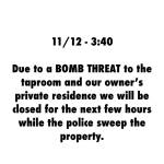 The Brewmasters Taproom alerted patrons and locals to the threat through a Facebook post. After Port of Seattle dogs and a robot were dispatched, no bombs were found. (Image courtesy of Brewmasters Taproom)