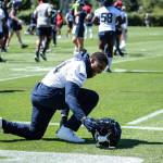 Bobby Wagner getting some stretching in on the sidelines. (Maria Dorsten Photography)