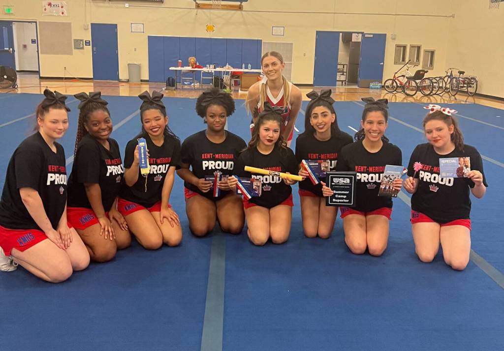 Photo courtesy of Erica Wolfskill 
Kent-Meridian cheer team.