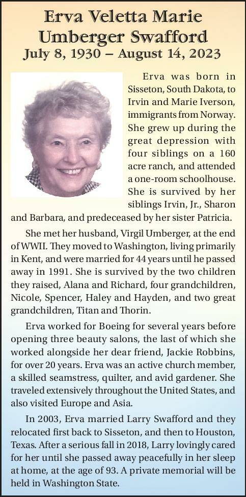 Erva Veletta Marie Umberger Swafford | Obituary