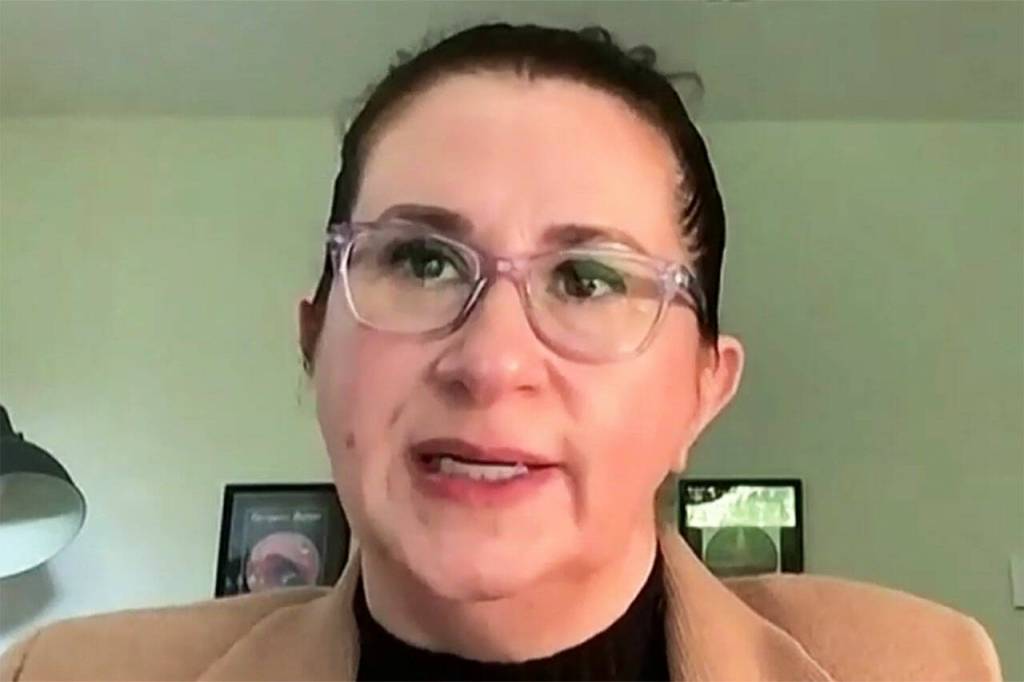 Jennifer Horwitz, attorney for Frank Evans, at the board hearing. Screenshot, TVW Washington