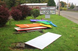 The rainbow doors at United Christian Church of Renton were run over and heavily damaged by an unknown driver. This isnt the first time the pro-LGBTQ+ church has been vandalized. (Photo by Bailey Jo Josie/Sound Publishing)