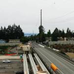 Construction on the new South 216th overpass along Interstate 5 in SeaTac. The old overpass will be demolished starting Dec. 8, causing overnight freeway closures for at least one weekend and possibly two weekends. COURTESY PHOTO, State Department of Transportation