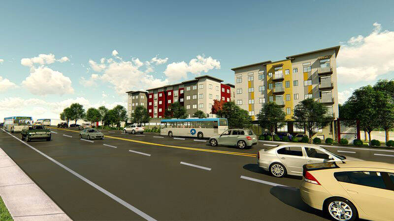 A rendering of phase II of the Highline Place apartments in Des Moines along Pacific Highway South near Highline College. COURTESY GRAPHIC, IHB Architects