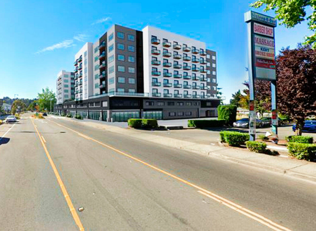 COURTESY GRAPHIC, IHB Architects
A rendering of apartments planned along West Meeker Street in Kent where the closed Monte Carlo Pub sits.