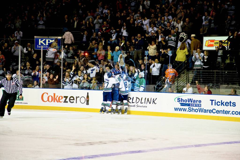 Seattle Thunderbirds players and fans at the debut of the team in Kent. COURTESY PHOTO, accesso ShoWare Center