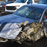 State Patrol troopers arrested the driver of this Ford Mustang for investigation of vehicular assault after he reportedly drove the wrong way Jan. 21 on State Route 167 near Kent and crashed into another vehicle. COURTESY PHOTO, Washington State Patrol