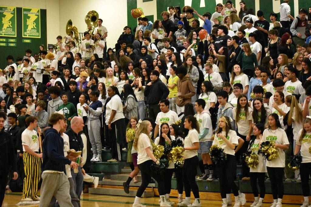 Massive amount of Kentridge students pack two sections of the gym on the home side.