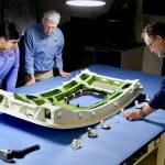 NTSB investigators examine the MED plug from Alaska Airlines flight 1282. (Photo courtesy of National Transportation Safety Board)