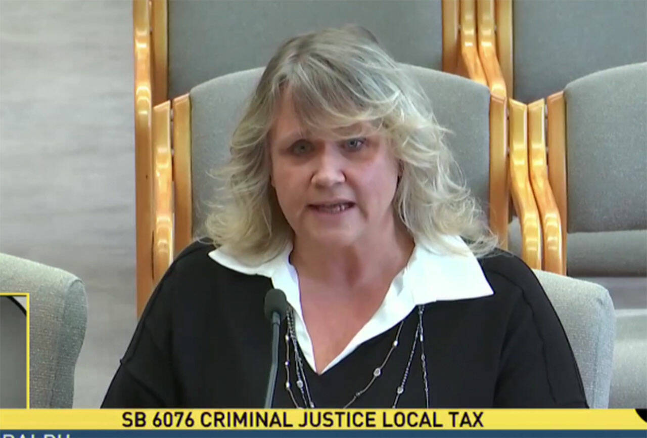 Kent Mayor Dana Ralph testifies Feb. 1 in Olympia in front of the Senate Ways & Means Committee in an effort to get more money for public safety. Screenshot via TVW